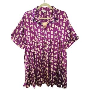 Entro Purple Poodle Print Babydoll Mini Dress Oversized Womens Size S New